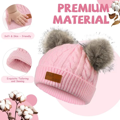 Miniatura 9 de Century Star Toddler Beanie Baby Girls Winter Hat - 6-36 Months Warm Knit Pom Pom Hats for Gils Boys