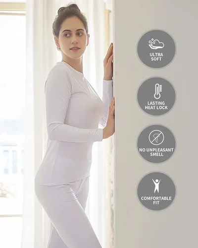 Miniatura 5 de WEERTI Ropa interior térmica larga de cabeza a pies para mujeres, con forro de vellón, capa base para climas fríos