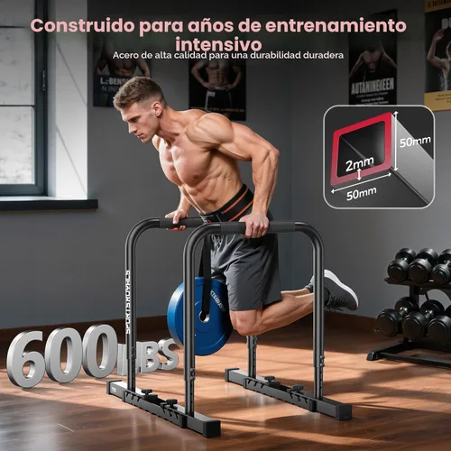 Miniatura 3 de Sportsroyals Estación de barra de inmersión ajustable, barras paralelas y paralelas resistentes, soportes de inmersión estables de 400 libras