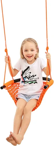 Miniatura 7 de Columpio tejido a mano para niños, columpio para niños con cuerdas ajustables, juego de columpio seguro para niños, para interiores, exteriores