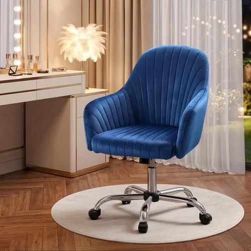 Miniatura 11 de Warmiehomy Silla de Escritorio de Terciopelo para Oficina en Casa, Silla de Trabajo Giratoria Ajustable Moderna, Sillas de Tocador para Mujeres