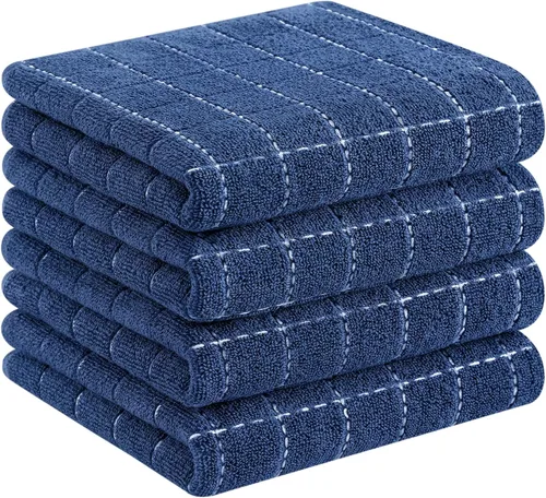 Homaxy Toallas de cocina de rizo de algodón 100% (azul marino, 13 x 28 pulgadas), diseño a cuadros, toallas de cocina suaves y súper absorbentes,