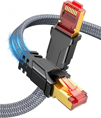 Miniatura 11 de Cable Ethernet Cat 8 de 100 pies, Snowkids de alta velocidad de 40 Gbps, cable LAN trenzado de alta resistencia de 2000 MHz, conector RJ45 chapado