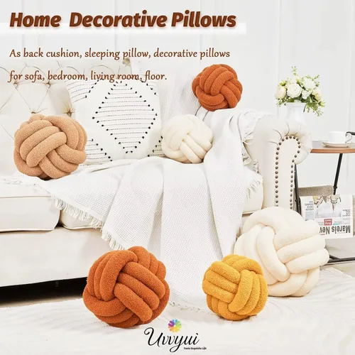 Miniatura 5 de Uvvyui Bola de Almohada con Nudo, Almohadas Decorativas Suaves para el Hogar, Almohada Redonda de Tiro, Almohada de Felpa Anudada Hecha a Mano