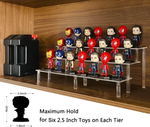 Miniatura 4 de Estante Elevador de Exhibición de Acrílico, Elevador de Exhibición de 3 Niveles para Figuras Amiibo Funko POP, Soporte de Exhibición con Elevadores