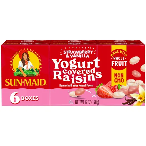 Miniatura 10 de Sun-Maid Snack de pasas recubiertas de yogur de vainilla, 1 onza Paquete de 6 unidades Fruta seca natural entera Sin azúcar añadido