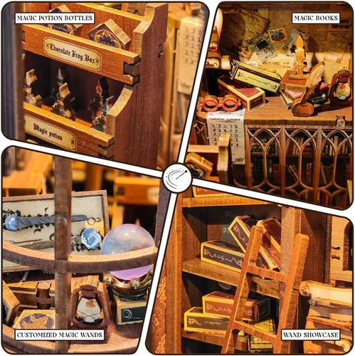 Miniatura 5 de Kit de rincón de libros para adultos y adolescentes, kit de casa en miniatura con luz LED, rompecabezas de madera 3D para adultos, regalos de madera