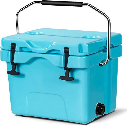 COSTWAY Enfriador de 16 cuartos de galón, caja de hielo aislada para 24 latas con mango resistente y 2 portavasos, retención de hielo de 3 a 5 días,