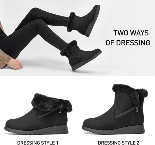 Miniatura 2 de CentroPoint Botas de nieve al tobillo de moda para mujer, tacón bajo de cuña corta, botines de invierno de piel sintética, zapatos cálidos