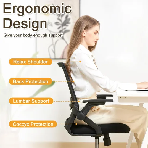 Miniatura 3 de Silla de oficina ergonómica, silla de escritorio de 400 libras con brazos abatibles y soporte lumbar, silla giratoria de trabajo rodante con malla