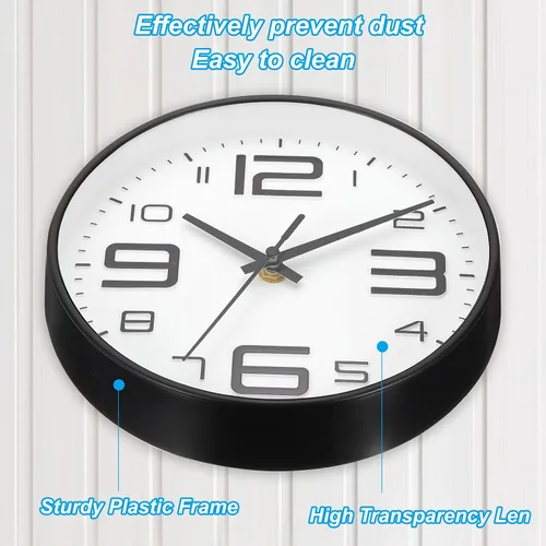 Miniatura 3 de PATIKIL Relojes de pared de cuarzo de 8 pulgadas, funciona con pilas, silenciosos, sin tictac, números 3D, relojes de pared redondos decorativos