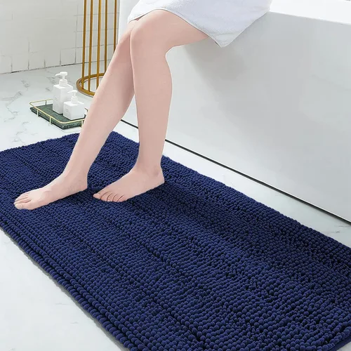 Miniatura 22 de Grandaily Alfombras de baño de felpilla a rayas de 24 x 16 pulgadas, extra gruesas y suaves, absorbentes, parte trasera de goma, alfombra de ducha