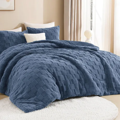 Miniatura 16 de Litanika - Juego de edredón esponjoso tamaño individual color beige, 3 piezas, ropa de cama de sherpa de felpa cálida para invierno, juego de cama