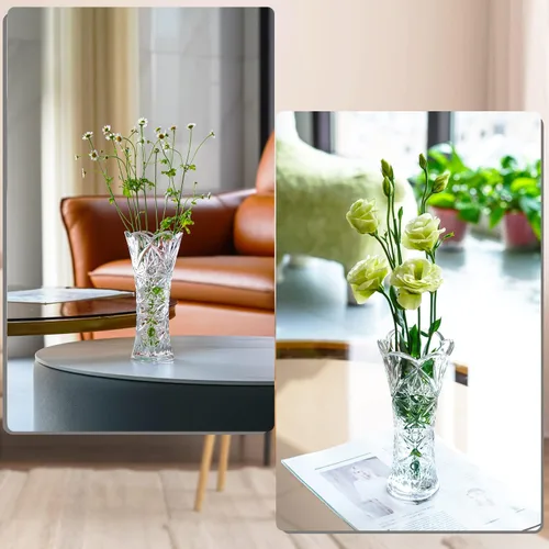 Miniatura 8 de Kanpura Florero de cristal transparente de 7.6 pulgadas, jarrón de cristal grueso para flores y decoración navideña, diseño de girasol (1 unidad)