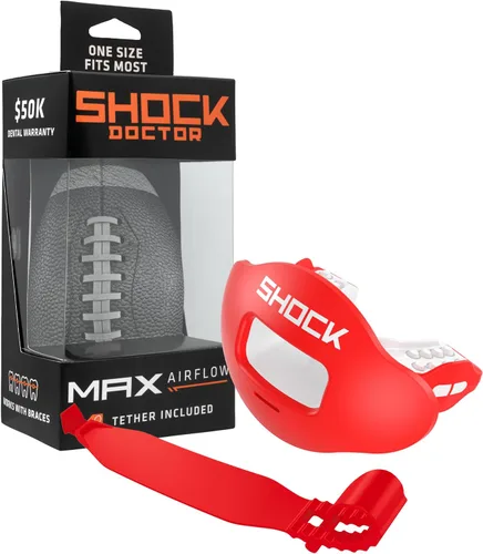 Miniatura 10 de Shock Doctor Protector Labial, Protector Bucal para Adultos y Jóvenes de Fútbol Americano con Correa, Boquilla de Fútbol Americano Transpirable