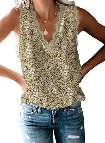 Miniatura 138 de VIISHOW - Camiseta sin mangas, sexy, con cuello en V y bordes de encaje para mujer, camisola de vestir, camisas de gasa, sin mangas, casuales