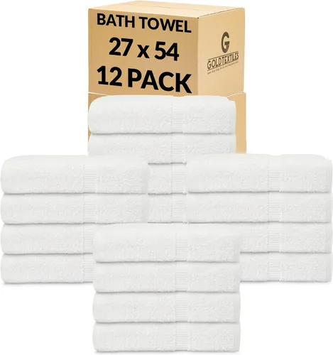 GOLD TEXTILES Juego de toallas de baño prémium (paquete de 12, 27 x 54 pulgadas), 100% algodón hilado en anillo, para hotel, spa, suaves y Blanco -