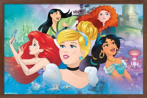 Miniatura 7 de Trends International Disney Princess - Póster de pared de Gaze, 14.72 x 22.37 pulgadas, versión enmarcada de madera de granero