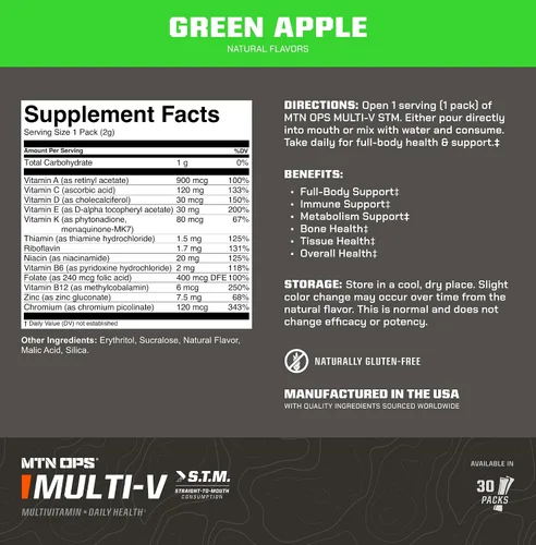 Miniatura 10 de MTN OPS Multi-V, multivitamínico diario para mujeres y hombres con apoyo inmunológico, seguro para niños, paquetes STM sin gluten, variedad