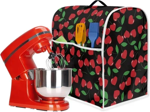 Miniatura 6 de Cubierta negra para mezcladora de cocina de 4.5 a 5 cuartos de galón con patrón de cerezas, corazón rojo, piezas de repuesto de tamaño pequeño