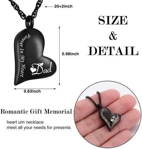 Miniatura 3 de XIUDA Collar de urna para cenizas Forever in My Heart colgante de cremación collar de acero inoxidable cenizas joyería para papá mamá papá marido