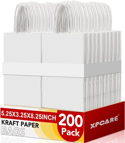 Miniatura 10 de XPCARE 200 piezas Bolsas de regalo de papel 13,3 x 8,2 x 20,9 cm, bolsas de papel kraft marrón con asas para envolver regalos, bolsas de papel al