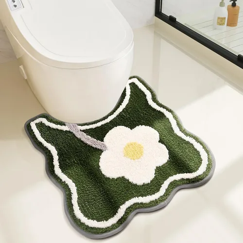 Miniatura 12 de Bonito tapete para inodoro en forma de U, de microfibra ultra suave, antideslizante, absorbente de agua, lavable a máquina, tapete de ducha de 20 x