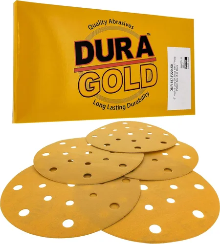 Miniatura 11 de Dura-Gold Discos de lijado dorados de 6 pulgadas de alta calidad, grano 80 (caja de 50), papel de lija de gancho y bucle sin polvo con patrón de 17