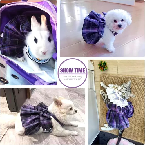 Miniatura 4 de PETCARE Vestido de perro a cuadros con pajarita y arnés para perros pequeños, gatos, niñas, lindos vestidos de princesa para perro, primavera