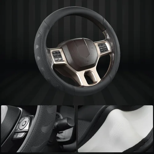 Miniatura 4 de GIANT PANDA Funda para volante de coche para RAM 1500 2500 3500, compatible con Dodge RAM de 15.5 a 16 pulgadas, color negro
