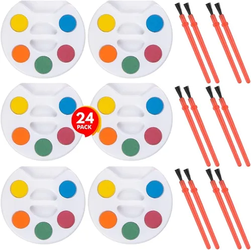 Miniatura 2 de Paquete de 24 mini pintura de acuarela, kit de mini paleta de pintura de 5 colores a granel con pinceles, recuerdos de fiesta artística para niños