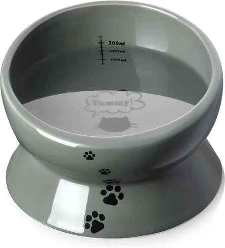 Y YHY Cuenco elevado para comida para gatos, cuenco elevado para alimentos y agua para mascotas, cerámica, 15 onzas Gris