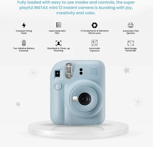 Miniatura 5 de Fujifilm Instant Mini 12 cámara + paquete de accesorios y funda personalizada compatible + Fuji Instant (20 disparos) mini álbum de fotos de Azul
