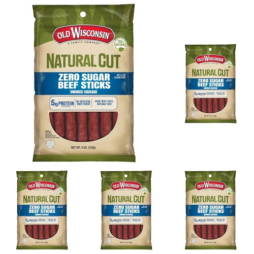 Old Wisconsin Palitos de salchicha de carne cortada natural, cero azúcar, ahumados naturalmente, listos para comer, altos en proteínas, bajos en