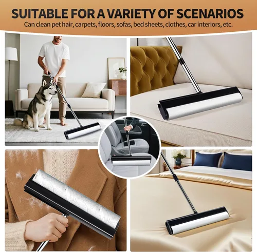 Miniatura 5 de Rodillos grandes de pelusa para alfombras, rodillos extra adhesivos de 15.74 pulgadas para suelo con 4 asas extensibles, trapeador adhesivo de mango
