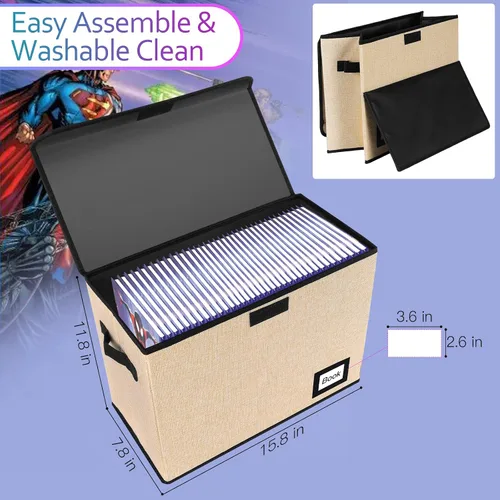 Miniatura 4 de Paquete de 2 cajas de almacenamiento de cómics, organizador protector, 15.8 x 7.8 x 11.8 pulgadas, caja corta plegable, con capacidad para 160-180