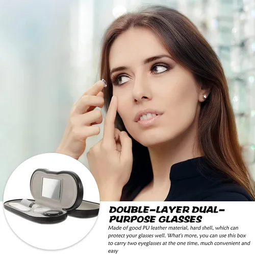 Miniatura 6 de Healifty Estuche para lentes de contacto y estuche para gafas, funda doble 2 en 1, con removedor de pinzas de espejo, caja de almacenamiento