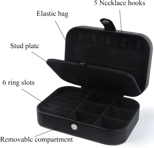 Miniatura 4 de Joyero de viaje, estuche de joyería de viaje mejorado, joyeros portátiles para mujeres, caja de joyería de piel sintética, organizador de joyas