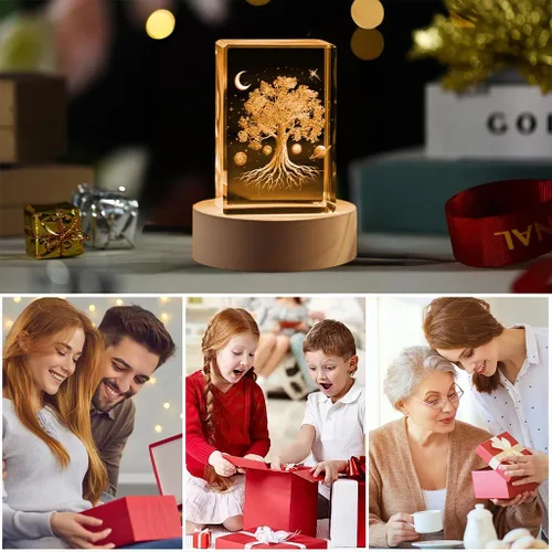 Miniatura 2 de Lámpara de cristal del árbol de la vida 3D, base de luz cambiante, regalos del árbol de la vida para mujeres, celta, Navidad, regalo de cumpleaños
