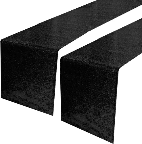 Miniatura 26 de JYFLZQ Camino de mesa de lentejuelas negras de 12 x 72 pulgadas, manteles de mesa de tela con lentejuelas negras brillantes - Caminos brillantes