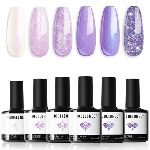 Miniatura 28 de modelones Juego de esmalte de uñas de gel, 0.5 onzas líquidas, base sedosa mejorada y capa superior extra brillante, transparente, no se limpia