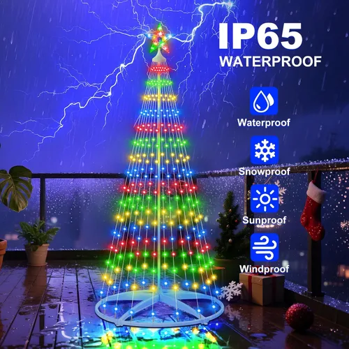 Miniatura 6 de Árbol de Navidad iluminado con conos, 250 luces LED de 1.8 m con 11 modos de iluminación, temporizador, control remoto, árbol artificial de Navidad