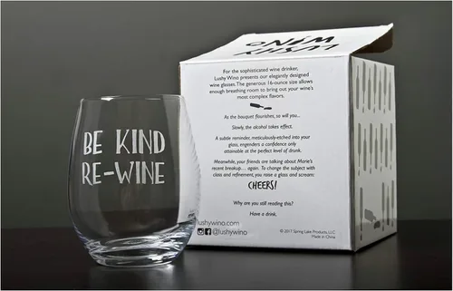 Miniatura 7 de Lushy Wino Be Kind, Re-Wine - Lindo, novedoso, grabado al agua, copa de vino de 16 onzas sin tallo con frases divertidas en caja de regalo