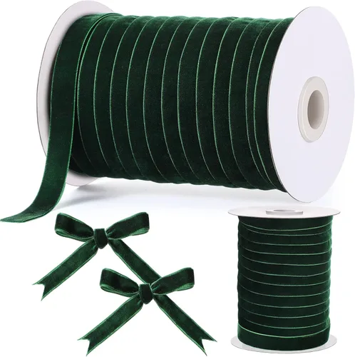 Miniatura 20 de Chuangdi Cinta de terciopelo de Navidad de 1.5 pulgadas, 30 yardas, cintas verdes vintage para envolver regalos, adornos de árbol de Navidad