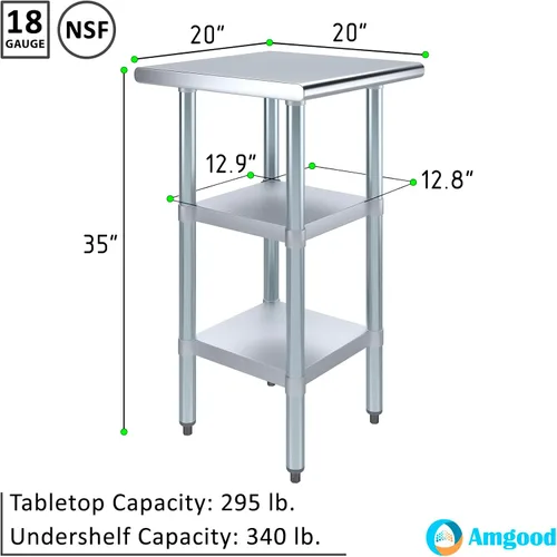 Miniatura 3 de Mesa de trabajo de acero inoxidable con 2 estantes Mesa de utilidad de metal Mesa de utilidad NSF para uso comercial y residencial