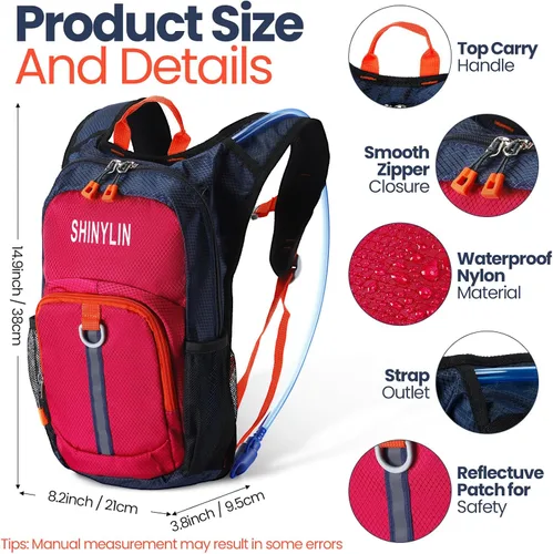 Miniatura 2 de Shinylin Mochila de Hidratación para Niños con Vejiga de Agua de 1.5L Mochila de Senderismo Ligera para Niños o Niñas Niños Ciclismo Escalada Correr