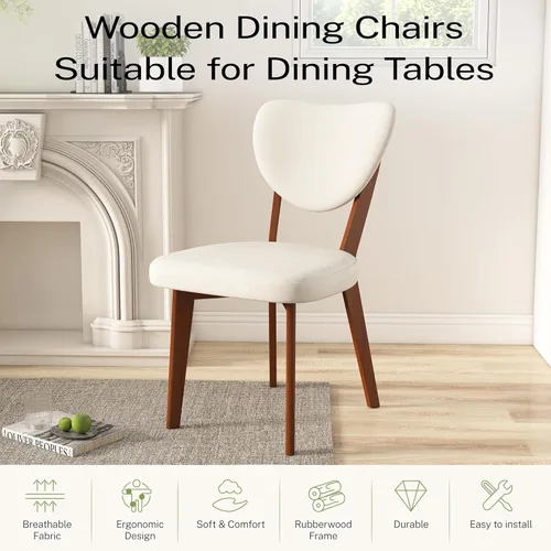 Miniatura 6 de Juego de 2 sillas de comedor de madera, silla de comedor tapizada de tela moderna, sillas de cocina, silla de cena de granja para cocina y comedor
