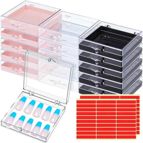Miniatura 7 de Landhoow Cajas para uñas a presión de 15 piezas con 30 cintas adhesivas, organizador de almacenamiento de uñas artificiales a presión, organizador