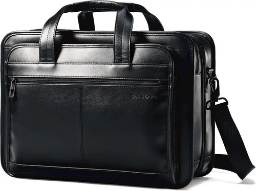 Samsonite Maletín extensible de cuero de 17 pulgadas, Negro -, Maletín extensible de cuero