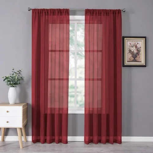Miniatura 12 de Tollpiz - Juego de 2 paneles de cortinas de velo traslúcidas para media ventana, cortas, con textura de lino y bolsillo para cortinero, filtran